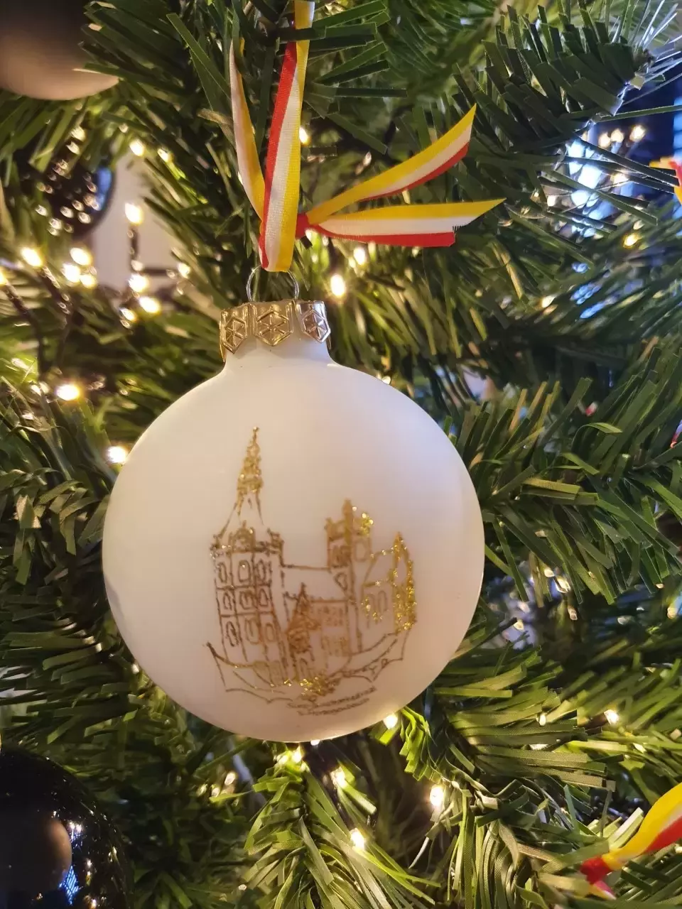 Kerstbal glas 8 cm Sint janskathedraal | Wit