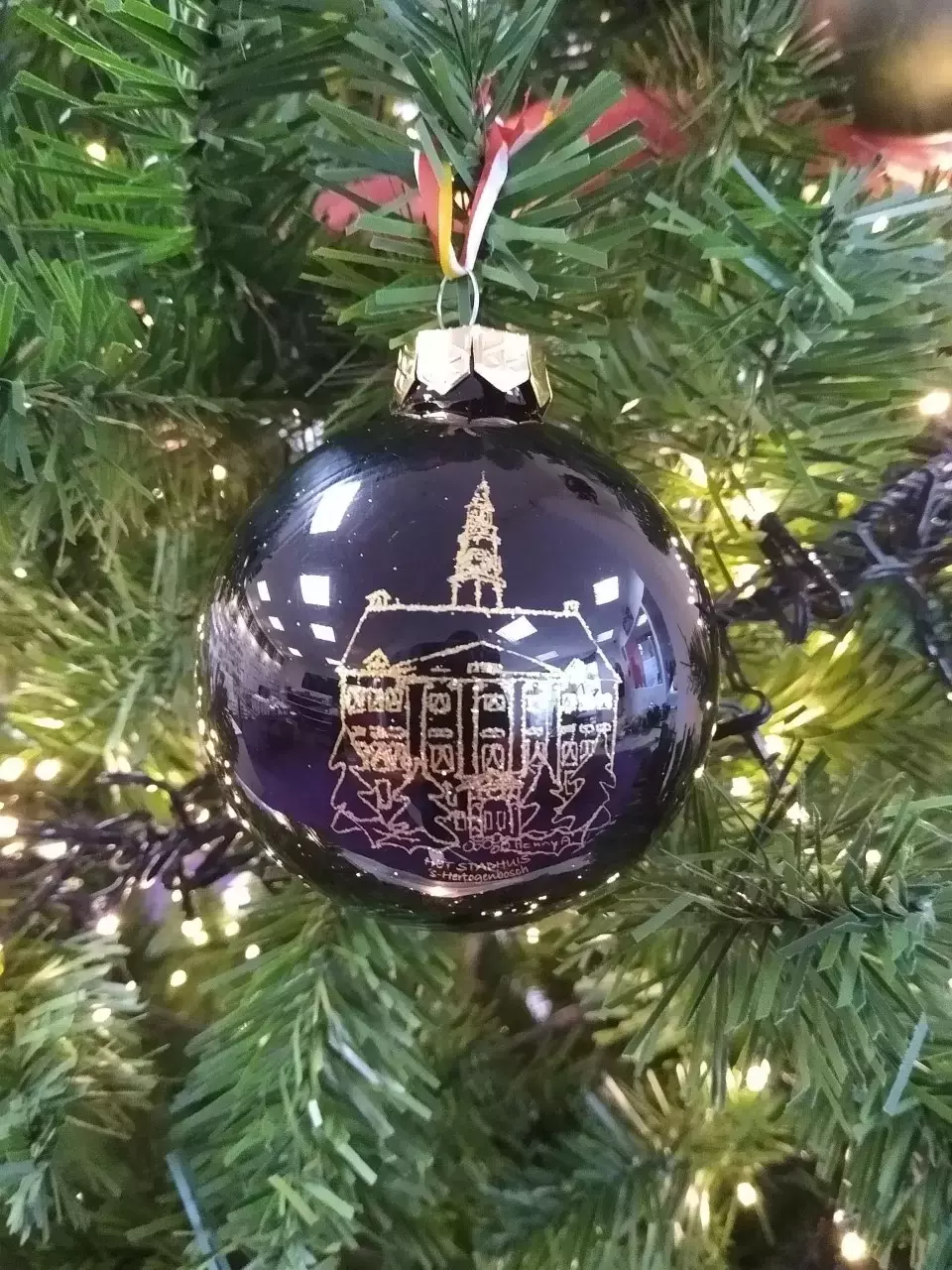 Kerstbal glas 8 cm Stadhuis | Zwart