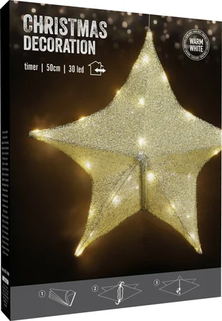 Verlichte ster | 30 LED | 50 centimeter | stof goud - afbeelding 2