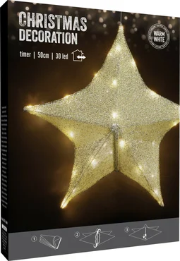 Verlichte ster | 30 LED | 50 centimeter | stof goud - afbeelding 2