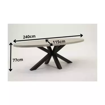 Vita Brumby ovale tafel 240 x 115cm met zwart onderstel