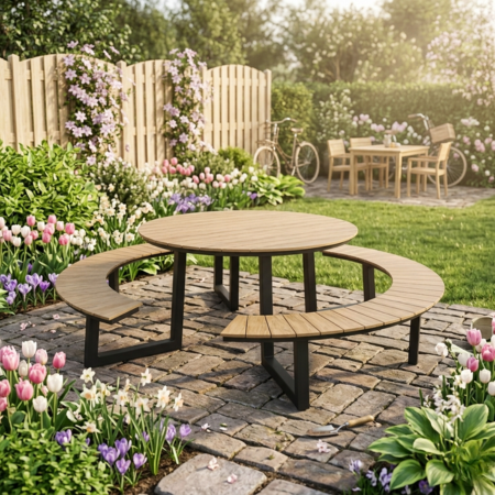 Vita Massa Ronde picknicktafel - Zwart sfeer