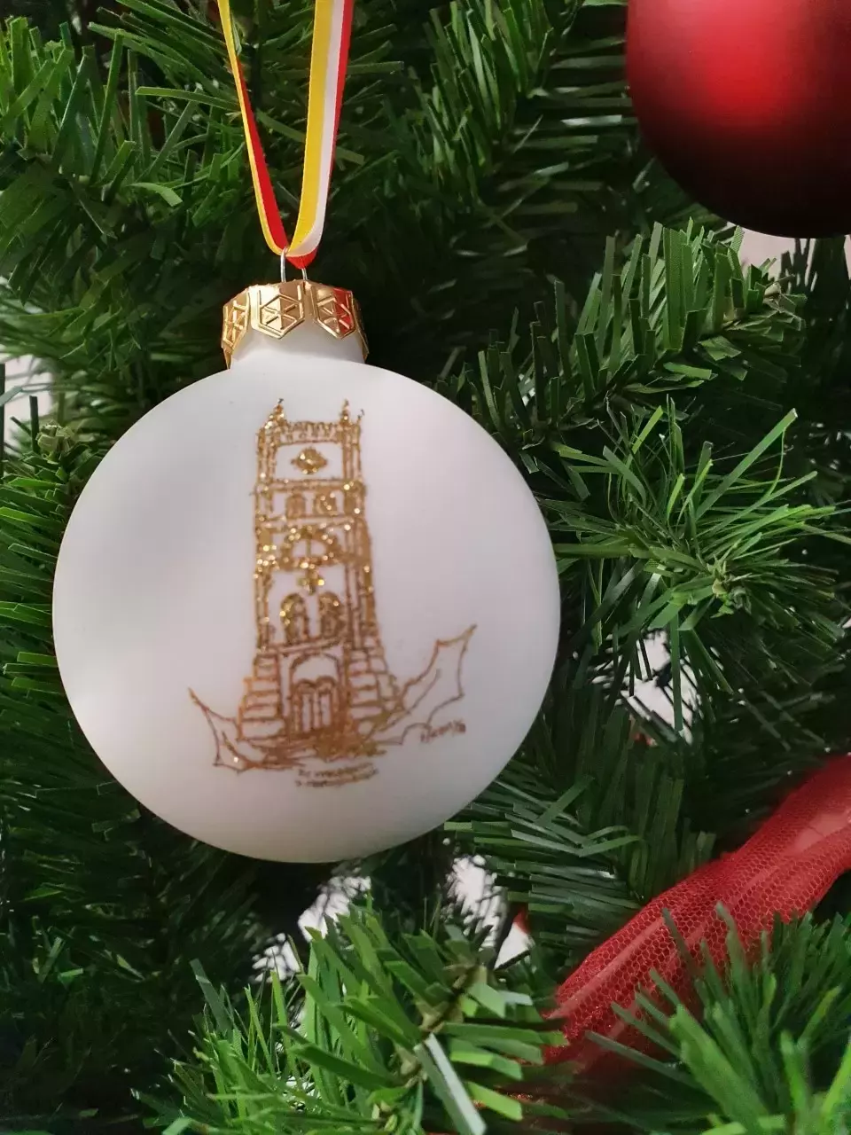 Kerstbal glas 8 cm De watertoren | Wit