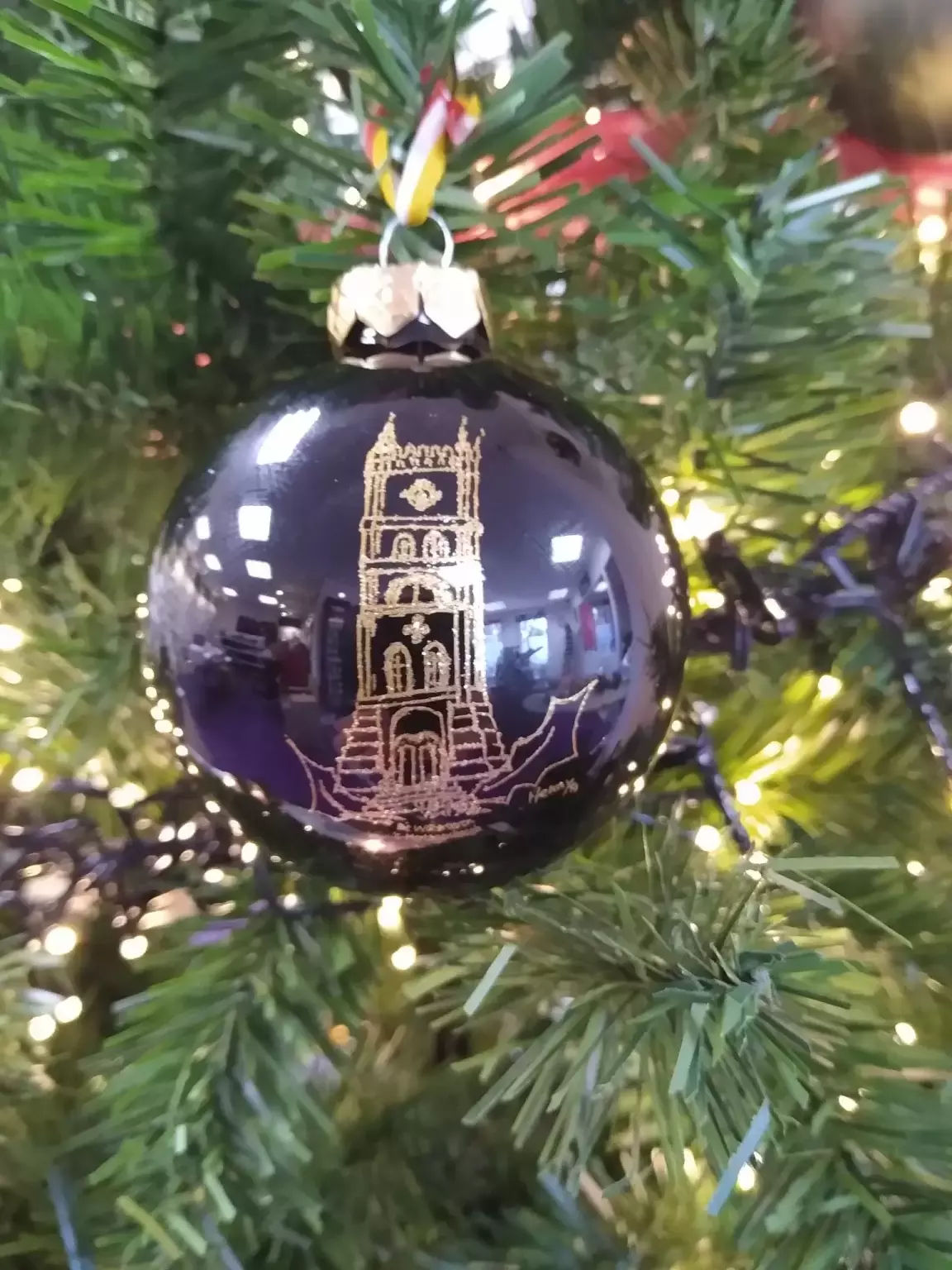 Kerstbal glas 8 cm De watertoren | Zwart