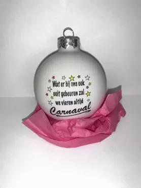 Kerstbal glas 8 cm tekst "Wij vieren altijd Carnaval" | Rood - Wit - Geel - afbeelding 1