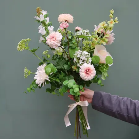 Zijden Kunstboeket Wit Lichtroze zonder vaas