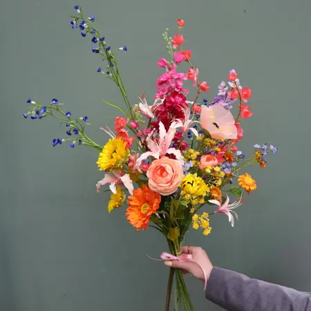 Zijden Veldboeket Bont Gekleurd zonder vaas