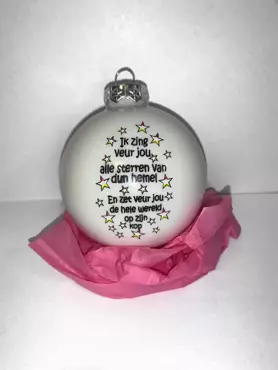 Kerstbal glas 8 cm tekst "Ik zing veur jou" | Wit - afbeelding 1