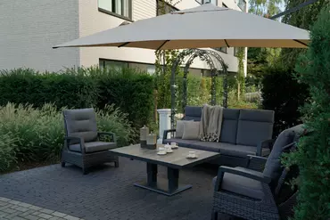 Zweefparasol Virgoflex Vierkant 3x3m - Ecru sfeer tuin